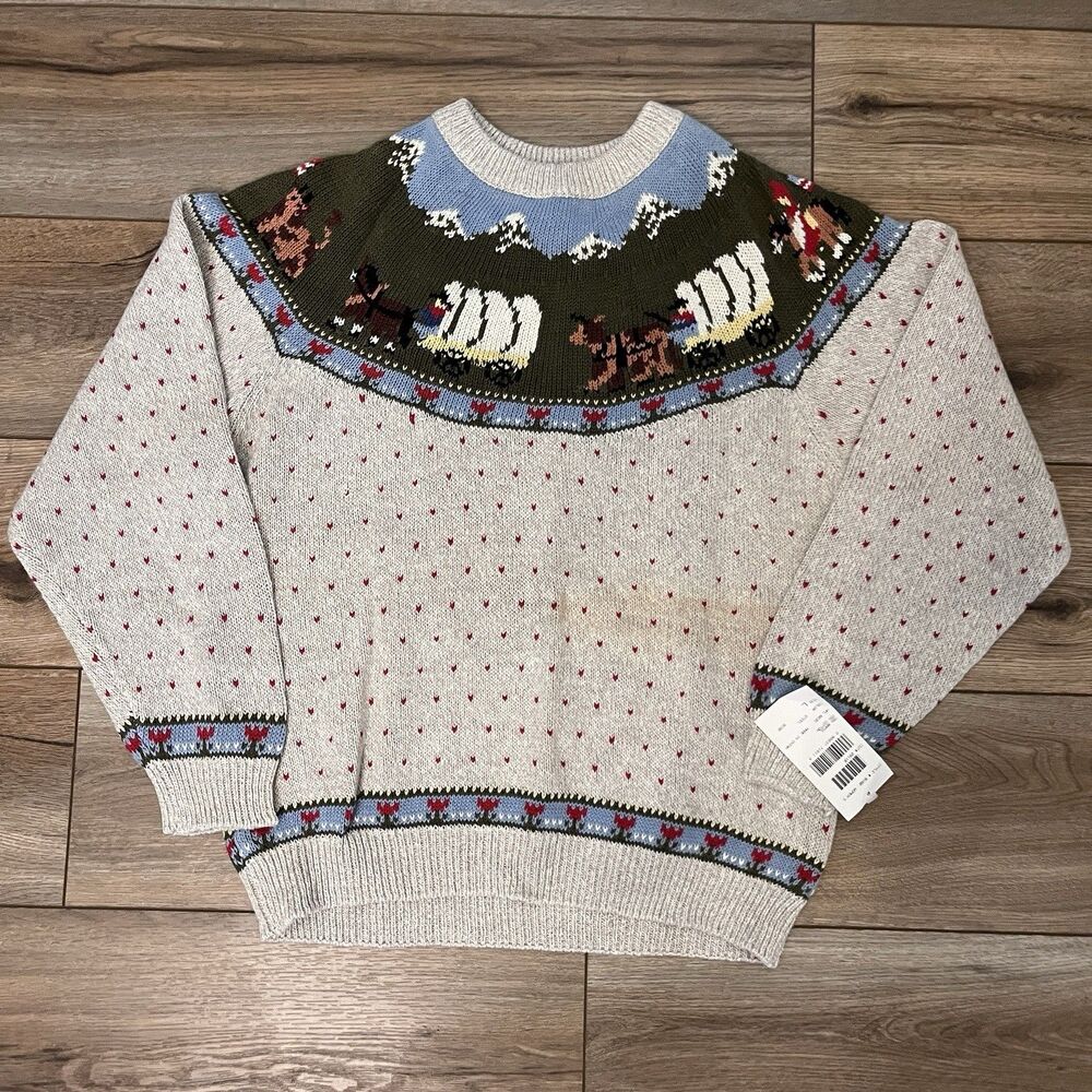 VTG NWT Woolrich Hand Framed Sweater Covered Wagons Fair Isle Americana Sz L